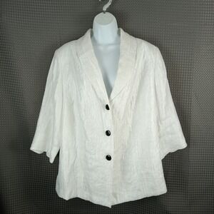 Tanjay White Textured Blazer Jacket Women's 18W Short Sleeve Lightweight